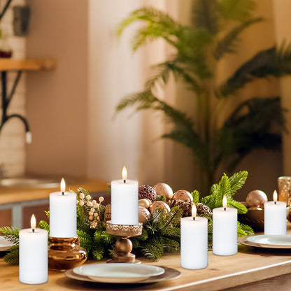 DRomance 4.5" Flameless LED Pillar Candles with 10-Key Remote and Timer 6 Pack Small White Real Wax Battery Operated Candles 3D Wick Flickering Warm Light Wedding Dinner Holiday Decor