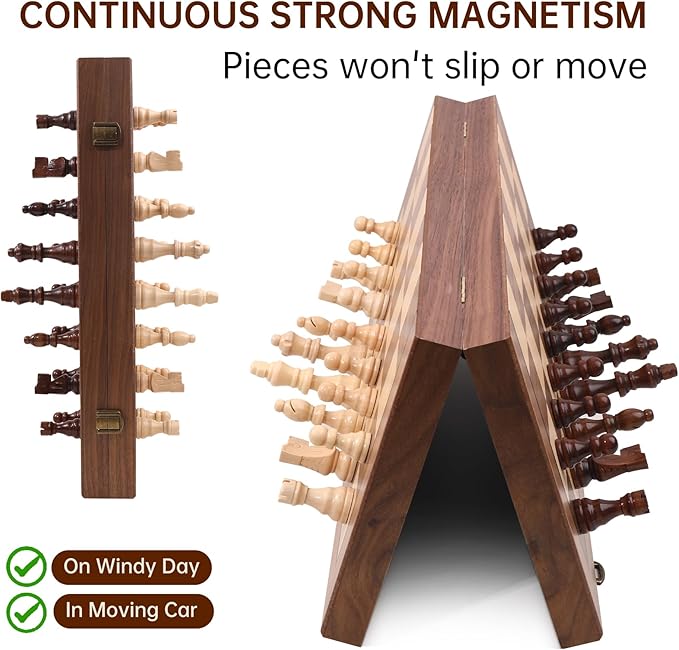 Ajedrez 15 Magnetic Chess Set for Adults/Kids—Folding Travel Wooden Board with Storage Bag Portable Beginner &amp Expert Chess Sets