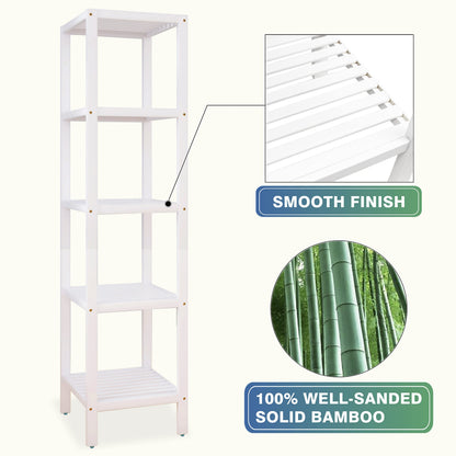 SMIBUY Bathroom Storage Shelf, 4-Tier & 5-Tier Bamboo Rack Organizer, Multifunctional Shelving Unit for Living Room Bedroom Kitchen (White)