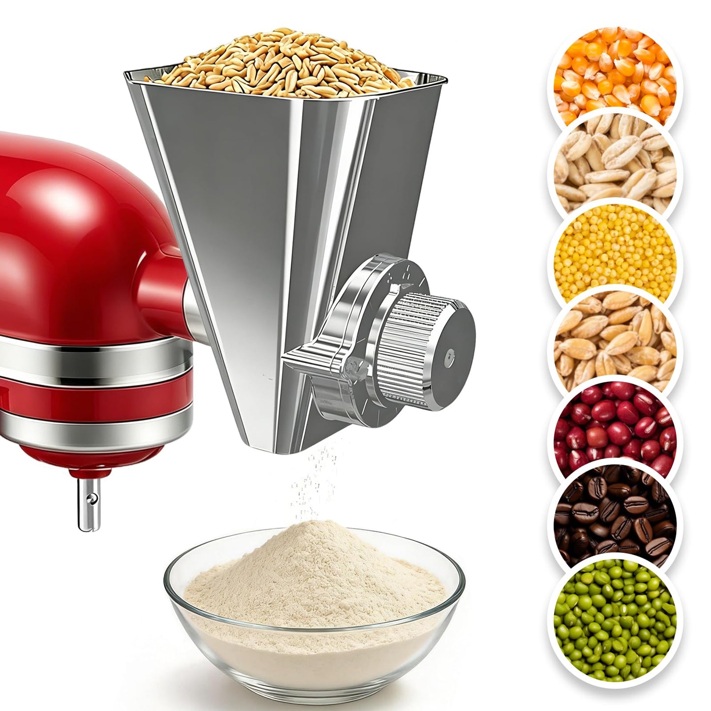 Ezato 2026 Grain Mill Attachment for KitchenAid Stand Mixer, All Metal 9 Levels Flour Mill for KitchenAid, Fit for Grinding Wheat, Corn, Oats, Millet, Coffee Beans