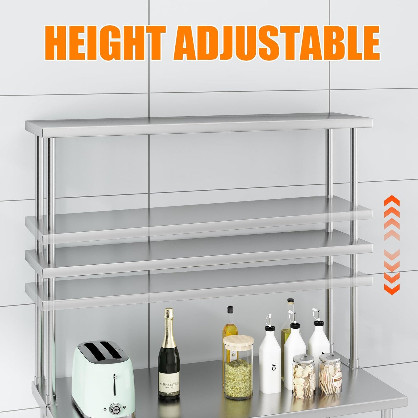 MilleLoom Overshelves, Stainless Steel 12'' x 48'' Overshelf, Commercial 2 Tier Shelf for Prep & Work Table in Restaurant, Home and Kitchen