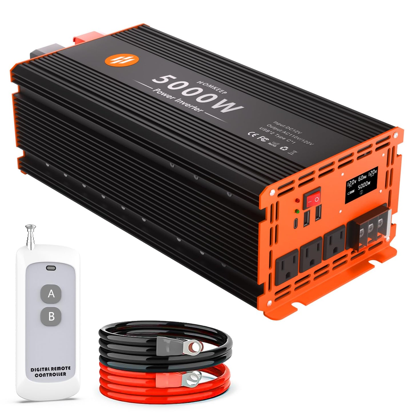 Power Inverter 12V DC to 110V with AC Outlets Converter Inverter (5000W-005)