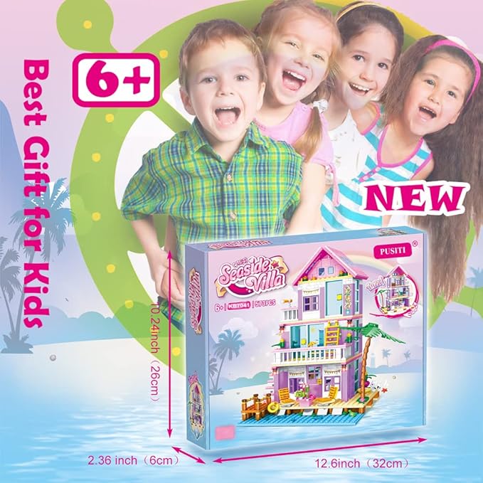 Girls Building Blocks House Toys 573 Pieces Seaside Beach Villa Friends Building Set Educational Holiday Cottage Construction Bricks Toys