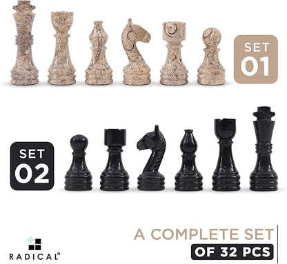 Radicaln Marble Chess Figures 3.5'' Inches Black and Coral Handmade Travel Chess Set and Figure for Adults Board Games Ideal Chess Pieces
