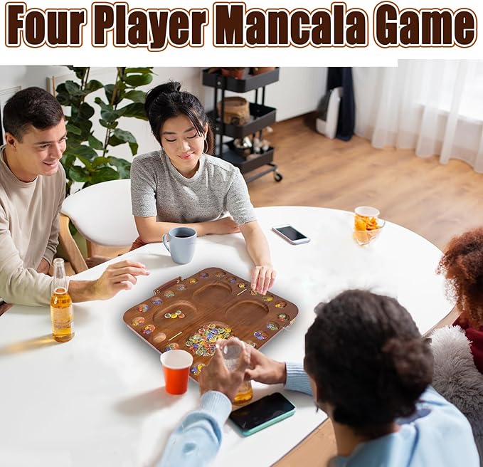 4 Player Wooden Mancala Board Game4 Player Mancala Board Game Set Great Glass BeadsClassic &amp Portable Marble Game for Family Night and Travel