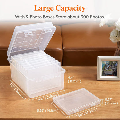 Lifewit Photo Storage Set - 9 Pcs 5"x7" Inner Boxes & 28x22 cm Transport Case | Clear Craft Organizer