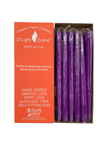 D'light Online Elegant 12" Unscented Lavender Taper Candles, Premium Quality Hand-Dipped Tapered Candles, Dripless and Smokeless - Set of 12 Individually Wrapped (12 Inch, Lavender)