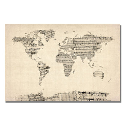 Trademark Fine Art Old Sheet Music World Map Artwork by Michael Tompsett, 18 by 24-Inch