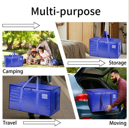 6 Pack-Extra Large Heavy Duty Moving Bags - Waterproof Storage Totes with Handles & Zippers, Foldable for College Dorm, Storage (Blue)
