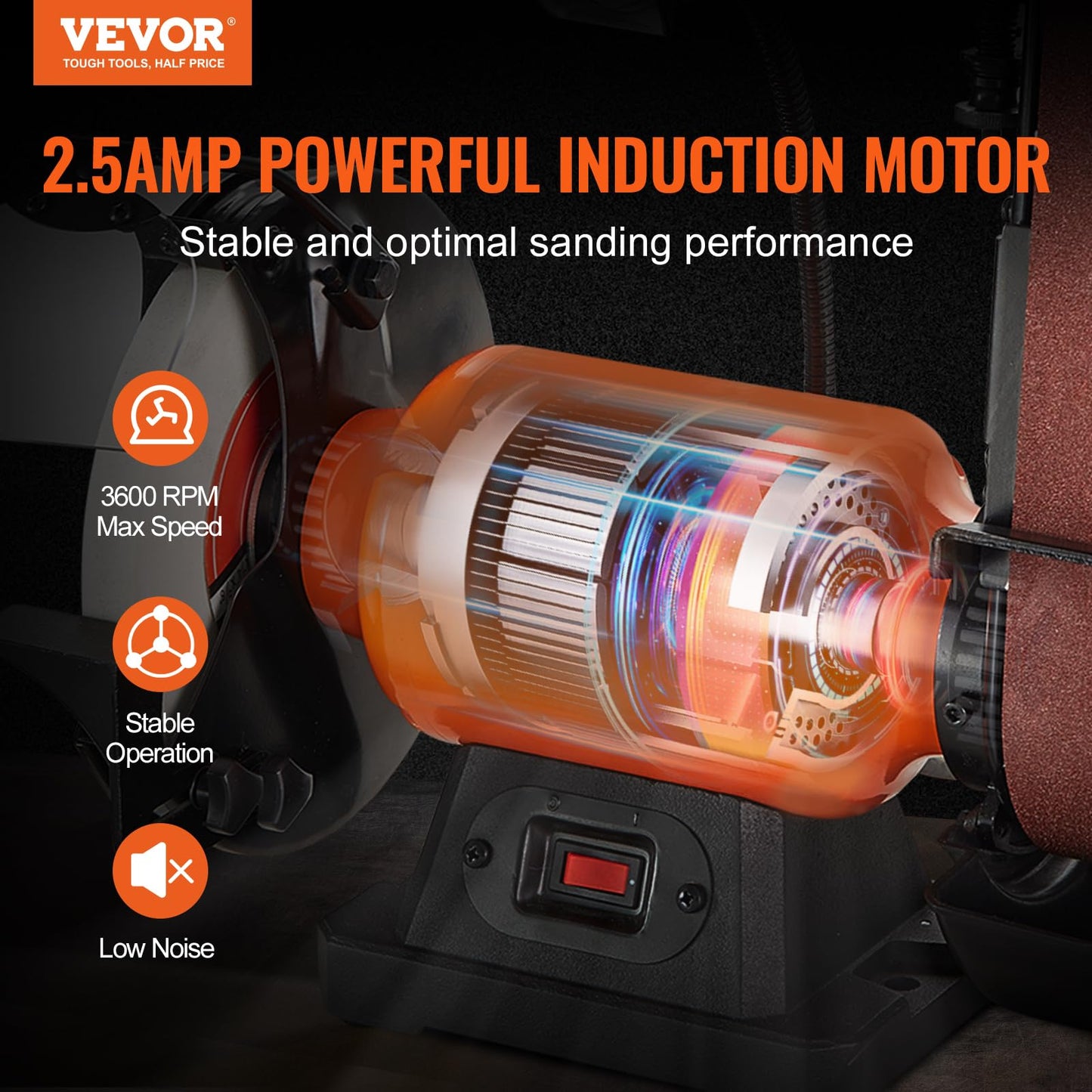 VEVOR 8 Inch Bench Grinder, Bench Grinder Sander with 2 x28 Inch Belt Sander Combo and 2.5A Induction Motor for Metalworking Sharpening Grinding