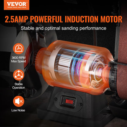 VEVOR 8 Inch Bench Grinder, Bench Grinder Sander with 2 x28 Inch Belt Sander Combo and 2.5A Induction Motor for Metalworking Sharpening Grinding
