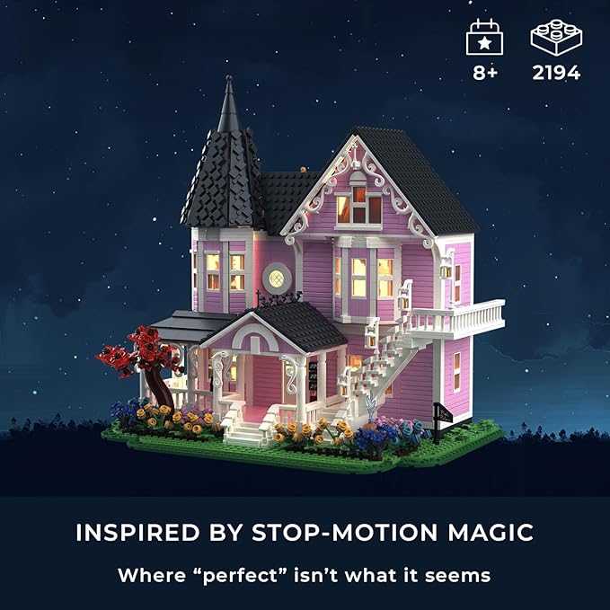 Pink Palace House Building Kit 2194 PCS Movie‑Inspired Display Model for Adults Ideal Open‑Back Interior Rooms Gift Box Packaging (Standard Edition)