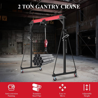 Gantry Crane, 4400 LBS Adjustable Gantry Crane, 2 Ton Shop Cranes Lift Hoist with 8-12 ft Adjustable Height for Warehouse & Factory