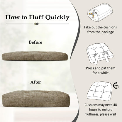 downluxe Chair Cushions for Dining Chairs 2 Pack, Tufted Indoor Chair Pads with Non-Slip Bottom, U-Shaped Kitchen Chair Cushions, 17"x17"x4", Khaki