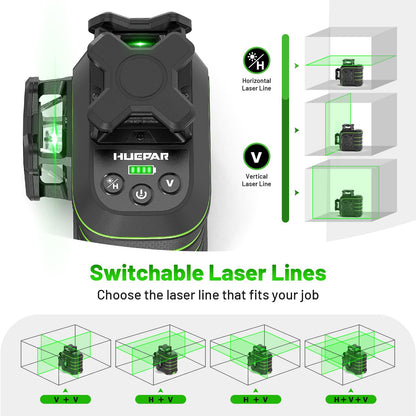 Huepar 360 Laser Level with Tripod, 60-Inch Drop Protection Self-Leveling Green Lazer Leveler Tool for Picture Hanging, Pulse Mode Adjustable Brightness, Hard Case, Green Glasses & Target Plate