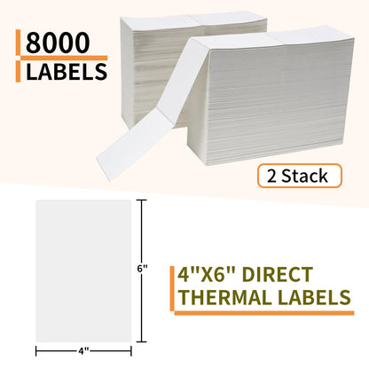 L LIKED 8000 Thermal Shipping Labels 4”x 6”in Fanfold, Permanent Adhesive, Perforated Line Labels Compatible with Direct Thermal Printings (2 Stacks, 4000 Labels/Stack)