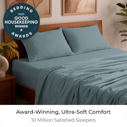 Mellanni Full Sheets Set - 4 PC Hotel Luxury Bedding - Extra Soft, Cooling, Wrinkle Resistant | Spa Blue