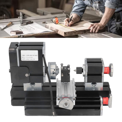 Mini Metal Lathe Machine, 12VDC 60W 12000RPM High Power Micro Lathe with Drill Chuck for Woodworking and Soft Metal Processing