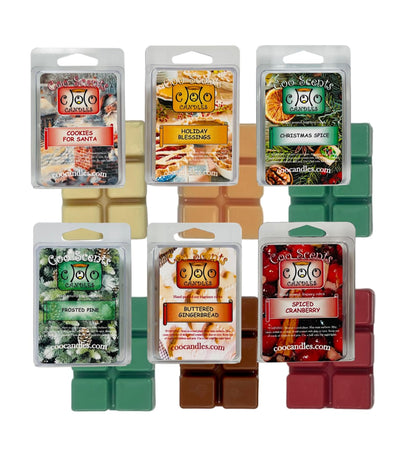 Christmas Wax Melts - Holiday Scented Wickless Soy Candle Melts for Wax Warmer - Pine, Spiced Cranberry, Gingerbread & More - Winter Themed Wax Cubes, Made in The USA - 6 Pack