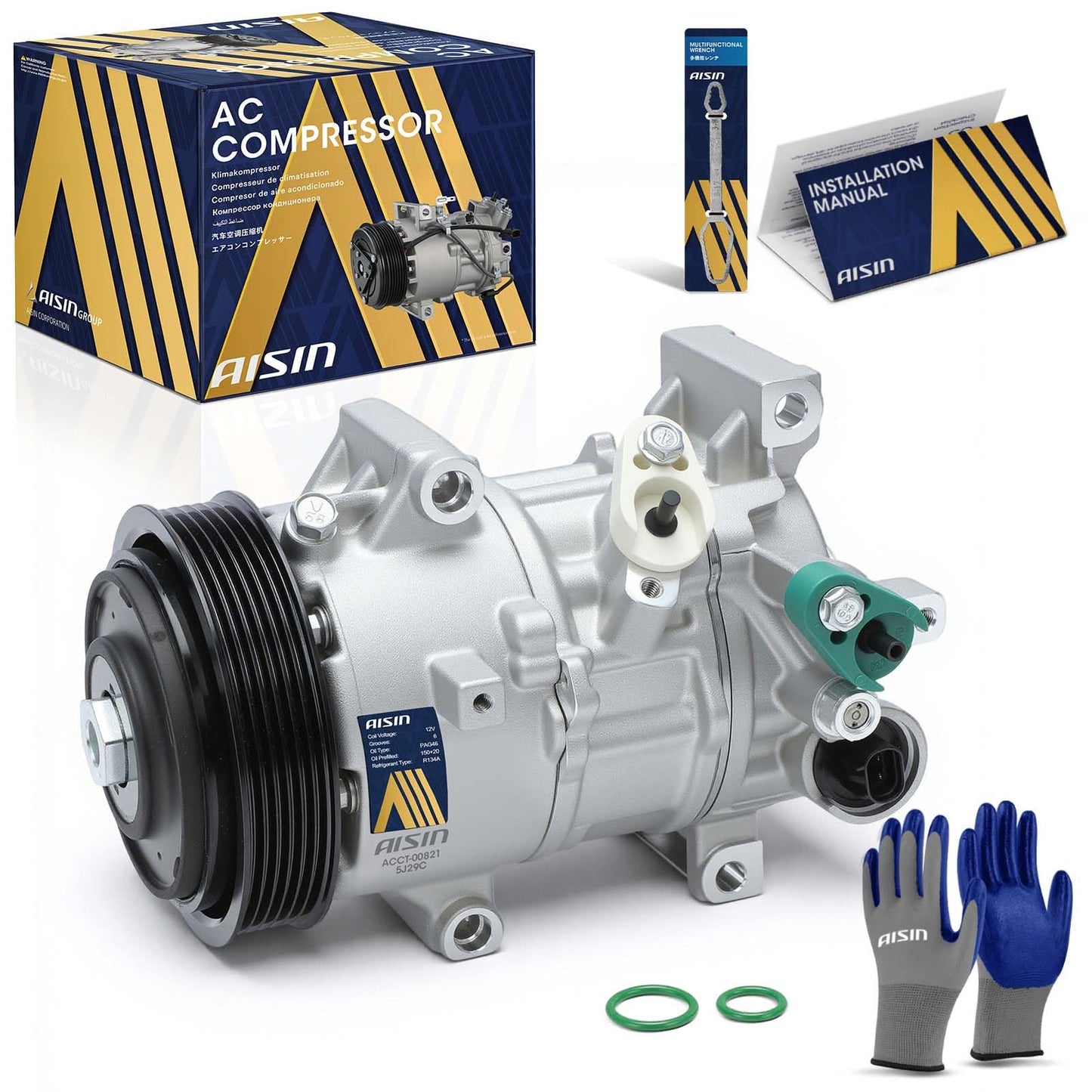 AISIN AFTERMARKET ACCT-00821 Air Conditioner AC Compressor - Compatible with Toyota Corolla 2014-2022 1.8L, Corolla iM 2017-2018 1.8L - with 6-Pulley Groove, with Clutch