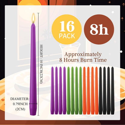 MTLEE 16 Pcs 10 Inch Long Tapered Candle Stick Bulk Smokeless Unscented Burning Candlestick Paraffin Wax with Cotton Wick for Valentine's Day Baby Shower Wedding Holiday Party Church (Spooky Color)