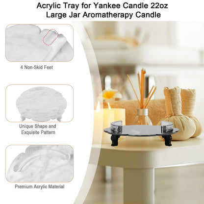 Beautyflier Scented Candle Holder Tray, Pedestal Candle Stand for Yankee Candle Classic 22oz Large Jar Single Wick Scented Candle, Marble Pattern Acrylic Candles Plate, Holder Only (Black, 2pcs)
