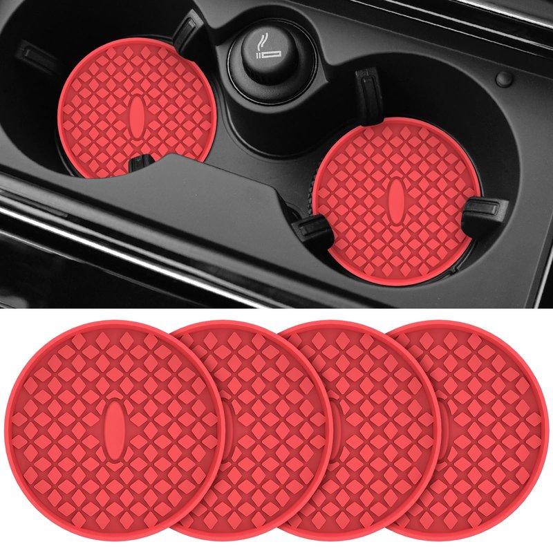 ME.FAN Car Cup Holder Coasters [4 Pack] Silicone Auto Mug Mats,Universal Non-Slip Recessed Car Interior Accessories Red