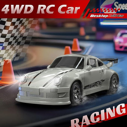 1:64 Scale Mini RC Drift Car 2.4GHz 4WD Full Proportional Model Vehicle with LED Lights Racing Sport Toy for Adults Teens