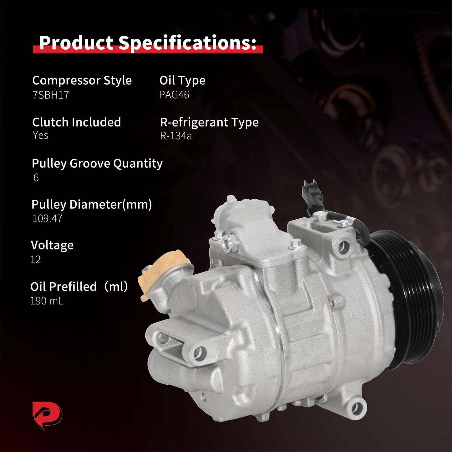 PHOBOOS A/C Compressor with Clutch Compatible with Ford Explorer, Flex, Taurus, Police Interceptor & Lincoln Continental, MKS, MKZ, MKT 2013-2020, 3.5/3.7L, Fast Cooling, Low Noise, Ref.198358