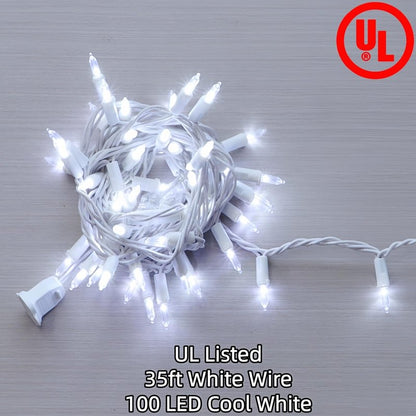 JinBest 100 LED White Christmas Lights, UL Certified and Commercial Grade White Wire String Lights 35 FT, for Indoor and Outdoor Party, Patio, Trees.