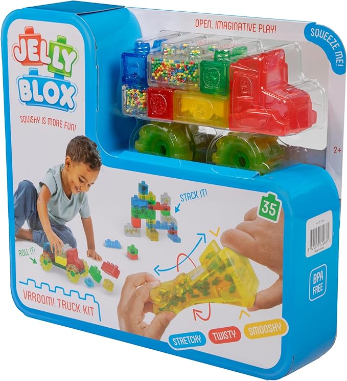 Goliath Jelly Blox Vrroom! Truck Kit | Includes 35 Blocks | Toddler &amp Preschool Building Blocks Kids Can Squeeze Stretch Squish | MESH ACCREDITED | Safety Tested Ouch-Free | Sensory Play Toy Age