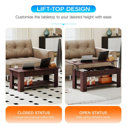 FDW 39 inch Lift Top Coffee Table with Hidden Storage Compartment & Lower Shelf,Coffee Table with Lift Top for Living Room,Home Small Space,Espresso