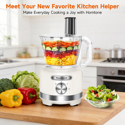 Homtone 16 Cup Food Processor Large, 9-in-1 Vegetable Chopper with 7 Blades for Shredding, Slicing, French Fry Cutting, Meat Grinding, Dough Kneading & Emulsifying, 3 Speeds, Dishwasher Safe, White