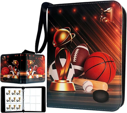 Sports Card Binder 900 Pockets Trading Card Binder with 50 Sleeves Fits 900 Sport Cards Sports Card Holder Binder with Zipper Soccer Football Baseball Basketball Hockey Card Gifts Collection Storage
