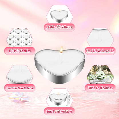JEFHOMKIT 100 Set Wedding Favors - Heart Shaped Tealight Candles and Thank You Cards with Organza Bags
