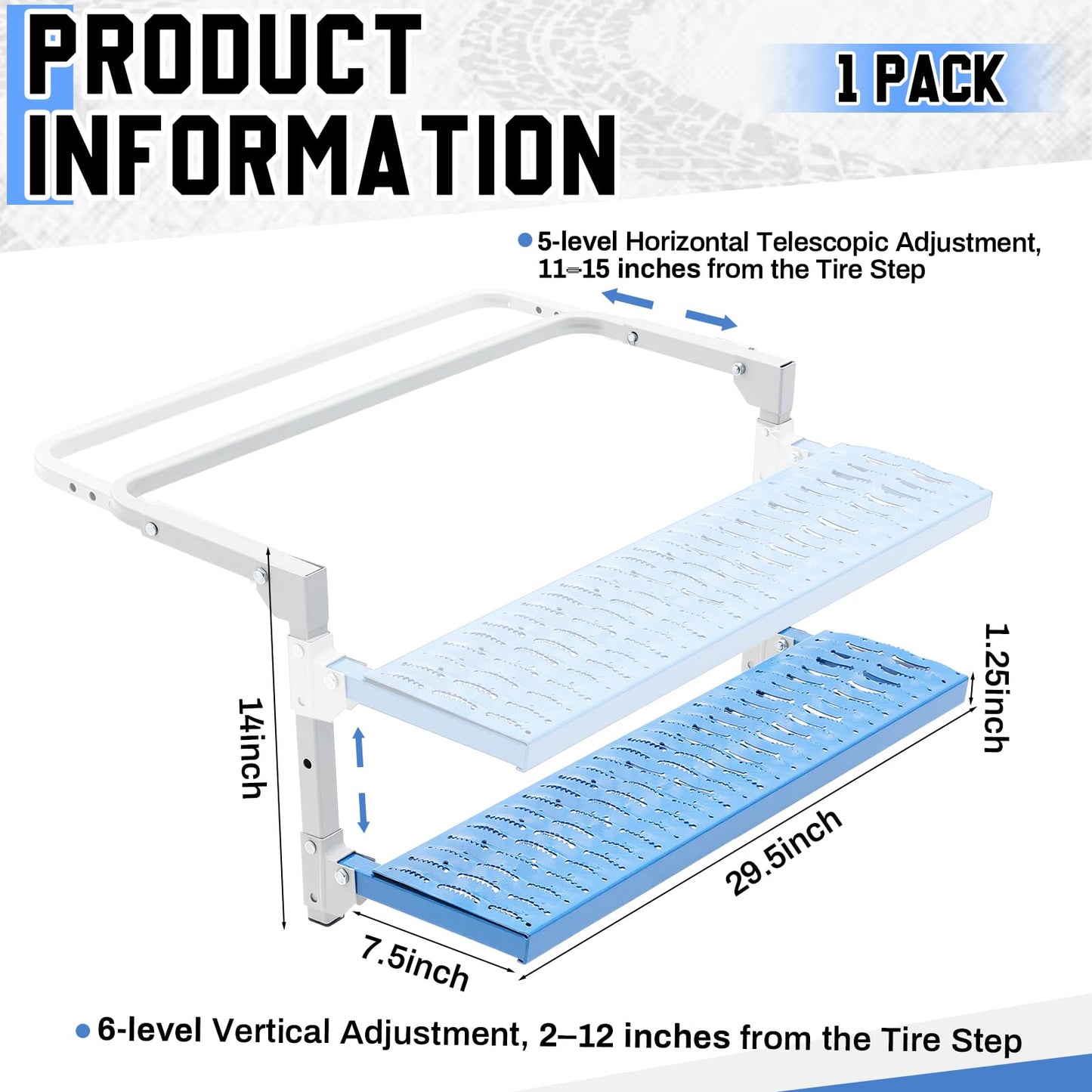 Outus Truck Tire Step Heavy Duty 350 Lbs – Foldable Wheel Step for Semi Truck Class 7-8 Adjustable Non-Slip Tire Platform for Cleaning Windshield, Engine Access Fits 22.5-24.5 Wheels