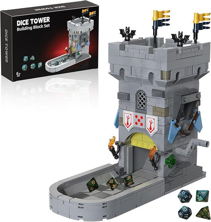 Dice Tower Castle Building Set Creative Tabletop Games Toy with 7-Die Polyhedral Dice for DND Pathfinder Suitable for Gamers and Enthusiasts