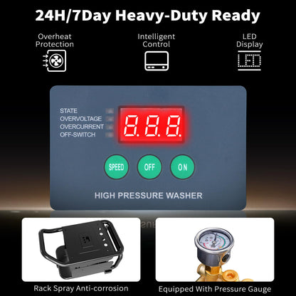 2025 Upgraded 100bar 2.3GPM Commercial Electric Pressure Washer–PM Inverter 3HP Motor,Horizontal Triplex Pump,Power Washer with 65dB Quiet,with 7 Nozzles (0°/15°/25°/40°/Soap/Turbo) for Cars/Driveway
