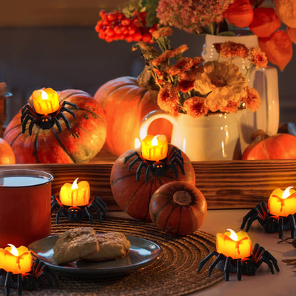 Liomus 12 Packs Halloween Spider Lights,Bright Novelty LED Flameless Spider Candle Tea Lights,Battery Operated Orange Halloween Decor Lights for Halloween Holiday Party Home Spooky Decor