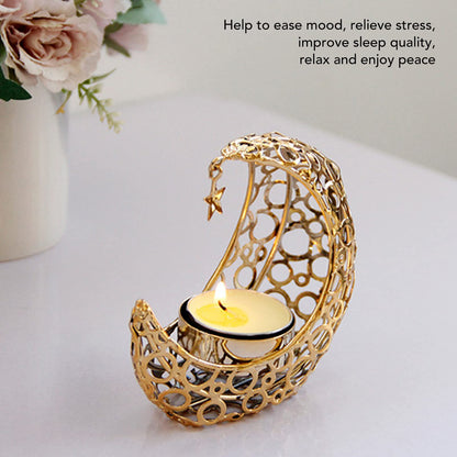 BSTiltion Moon Candlestick Holder Iron Hollowed Candle Holder with Elegant Design for Home Decor Wedding Christmas Decoration (Gold)