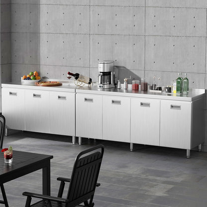 ZZV Stainless Steel Table Cabinet for Prep & Work 21 x 66 Inch, Heavy Duty Prep Table with 4 Pull-Out Doors, Commercial Workbench with Cabinet for Kitchen, Restaurant, Hotel, Garage, and Warehouse
