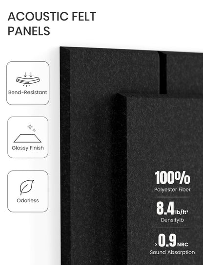 Felt Bulletin Board Tiles -28"x18" with 40 Adhesive Tabs, Cork Board Alternative for Office Decor, Push Pin Board Wall Organizer 6-Pack(Black)