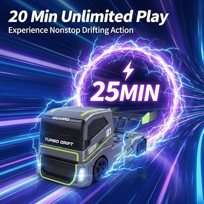 1/87 Scale Drift Rc Car - Semi-Truck Edition | 2.4GHz 4WD High-Speed Mini Remote Control Truck with Racing Lights (Gray)