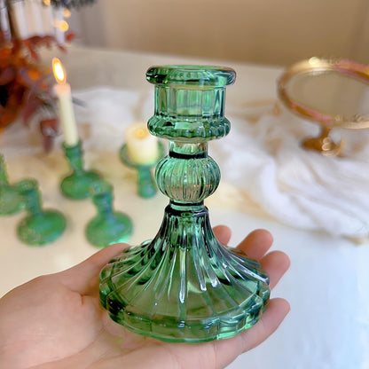 ECHFSM Glass Candlestick Holder,Striped Taper Candle Holders,Set of 6 Candle Stand for Table Centerpieces, Home Decor,Weddings,Festival and Parties (Green Stripe Pattern)