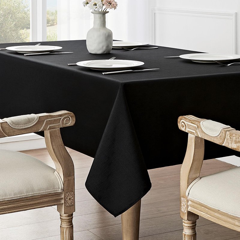 Veblandy Rectangle Tablecloth Waterproof 60x144 inch Linen Textured Table Cloth Stain and Wrinkle Resistant Washable, Decorative Fabric Table Cover for Dining, Party and Camping, Black