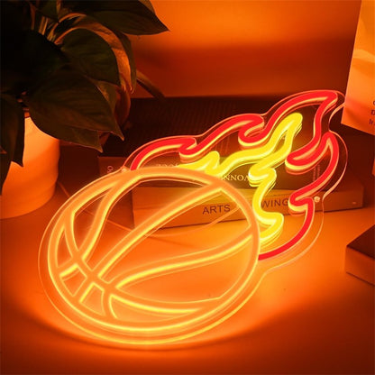 Basketball Neon Sign, Orange Red Yellow Basketball Fire Led Sign for Boys Bedroom Wall Decor, Dimmable Basketball Flame Light Up Sign for Man Cave Kids Gift Sports Fans Birthday Party Room Decoration