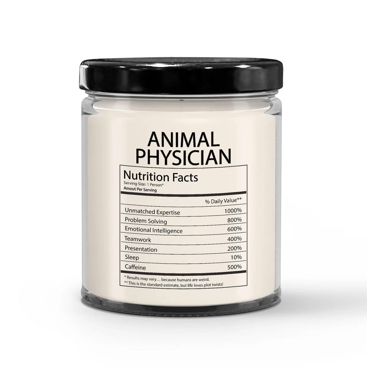 Funny Gifts for Animal Physician Nutrition Facts Label - Christmas Candle for Veterinarian Animal Doctor Veterinary Surgeon Pet - Thank You, Birthday - Vanilla Scented Soy Wax, 9oz