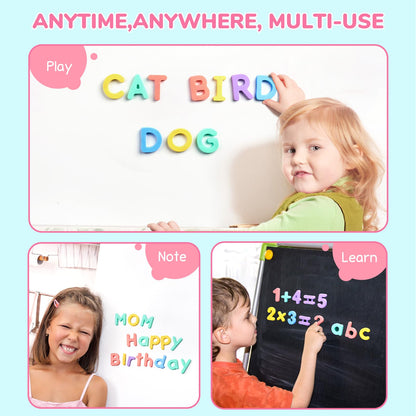 JoyCat Magnetic Letters and Numbers, Uppercase and Lowercase Alphabet Fridge Magnets, Preschool Educational Learning Plastic ABC 123 Colorful Toy Set, Math Symbols for Toddlers, Kids (104 PCS)