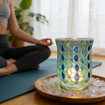 Glass Candlestick Romantic Mosaic Broken Candlelight Aromatherapy Candle Cup for Valentine's Day Christmas Thanksgiving Tables Center of Party Decorations(NO Candles)