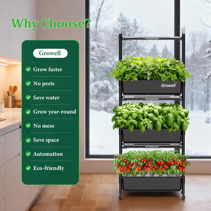Growell Hydroponics Growing System Kit, 81 Pods Vertical Indoor Herb Garden with Smart LED Grow Light, Auto Circulating Water Pump Each Tier, 42L Hydroponic Gardening Systems for Ideal Gifts (Black)